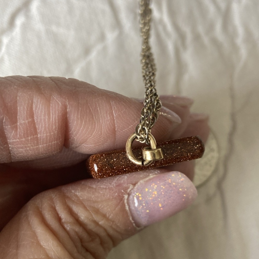 Vintage Goldstone With Crystal Unique Sparkly Shimmer Mystical Gold Necklace - Picture 7 of 8